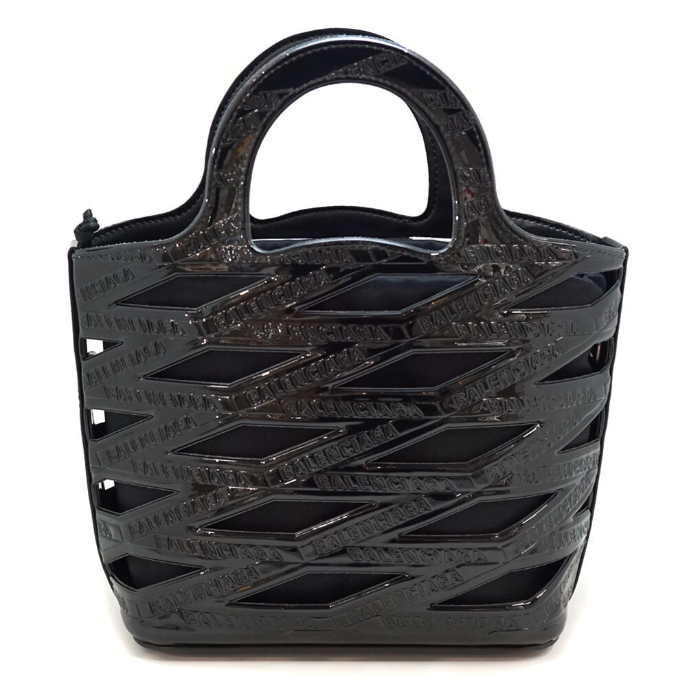 BALENCIAGA Neo Basket Tote Bag Enamel Patent Vernis Leather Black Crossbody